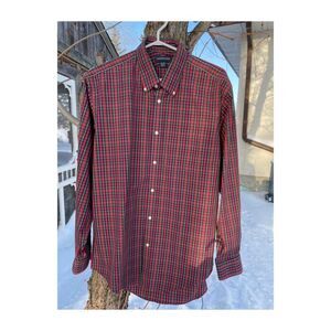 Lands End Plaid Shirt No Iron Tailored Fit Button Down Sz 16/34 Cotton